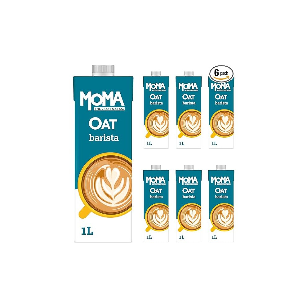 MOMA Barista Oat Drink 6 x 1L 100% Plant Based Vegan Perfect for Frothy Coffee Made with whole of oat for fibre, flavour No Added Sugar Vit D B2 B12