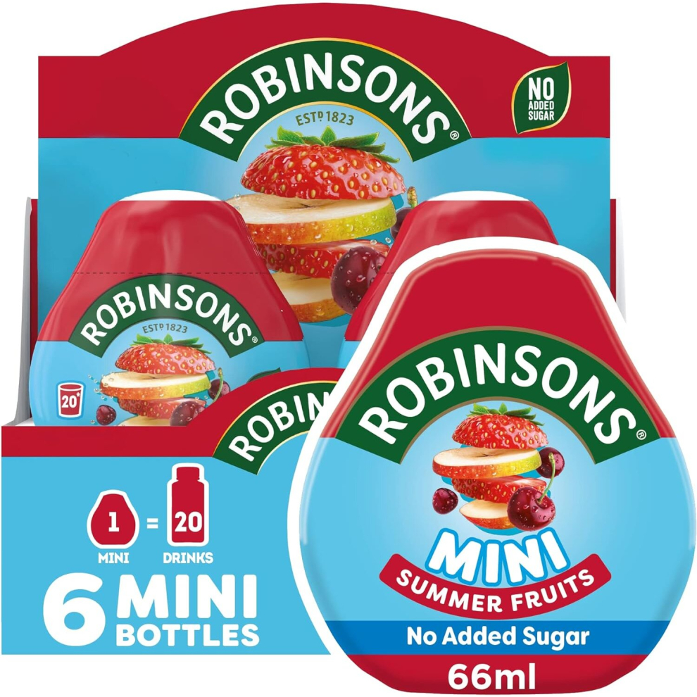 Robinsons Mini - No Added Sugar - Low Calorie - Summer Fruits - Makes 20 Drinks Per Pack - 6 x 66 ml Packs