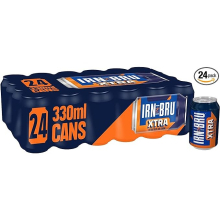 IRN-BRU XTRA, 24 Pack Zero No Sugar & Low Calorie Fizzy Drinks Multipack Cans with XTRA Taste - 24 x 330ml Cans