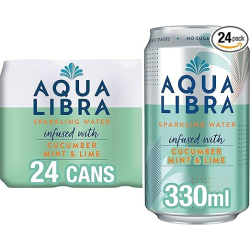 Aqua Libra Sparkling Water 330ml (Pack of 24) No Sugar Low Calorie - Refreshing, Cucumber, Mint, Lime - Natural Flavour