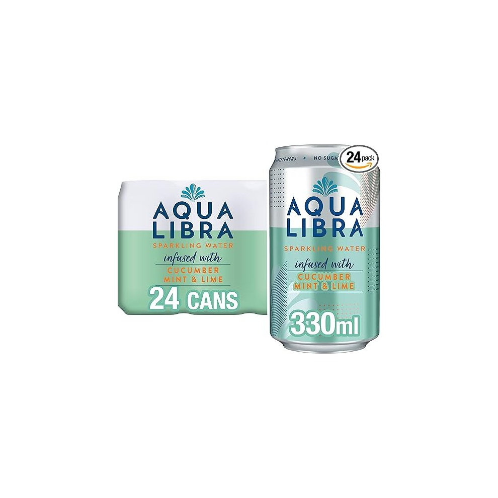 Aqua Libra Store Aqua Libra Sparkling Water 330Ml (Pack Of 24) No Sugar Low Calorie - Refreshing, Cucumber, Mint, Lime - Natural Flavour