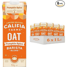 Califia Farms Pumpkin Spice Barista Oat Drink with Pumpkin Puree, Nutmeg, Ginger & Cinnamon - Dairy Free & Vegan (6 x 1L) - Pumpkin Barista Oat Drink