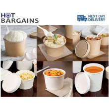 (12 White, 250) Disposable Soup Bowl Cup Containers with Lids Kraft / White Takeaway Tubs Deli