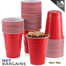 (12oz, 100) Red Plastic Party Cups Reusable 12oz / 16oz Disposable Beer Pong Glasses
