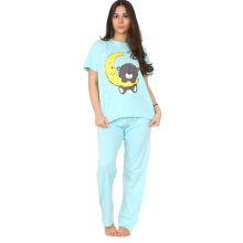 (Green, L) Malay Ladies Pyjama Set Stars Moon Teddy Short Sleeve Cotton Loungewear PJs M to XXL