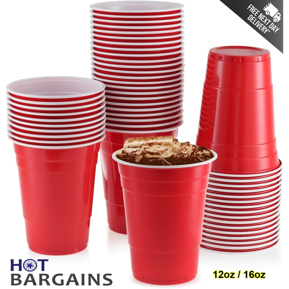 (16oz, 100) Red Plastic Party Cups Reusable 12oz / 16oz Disposable Beer Pong Glasses