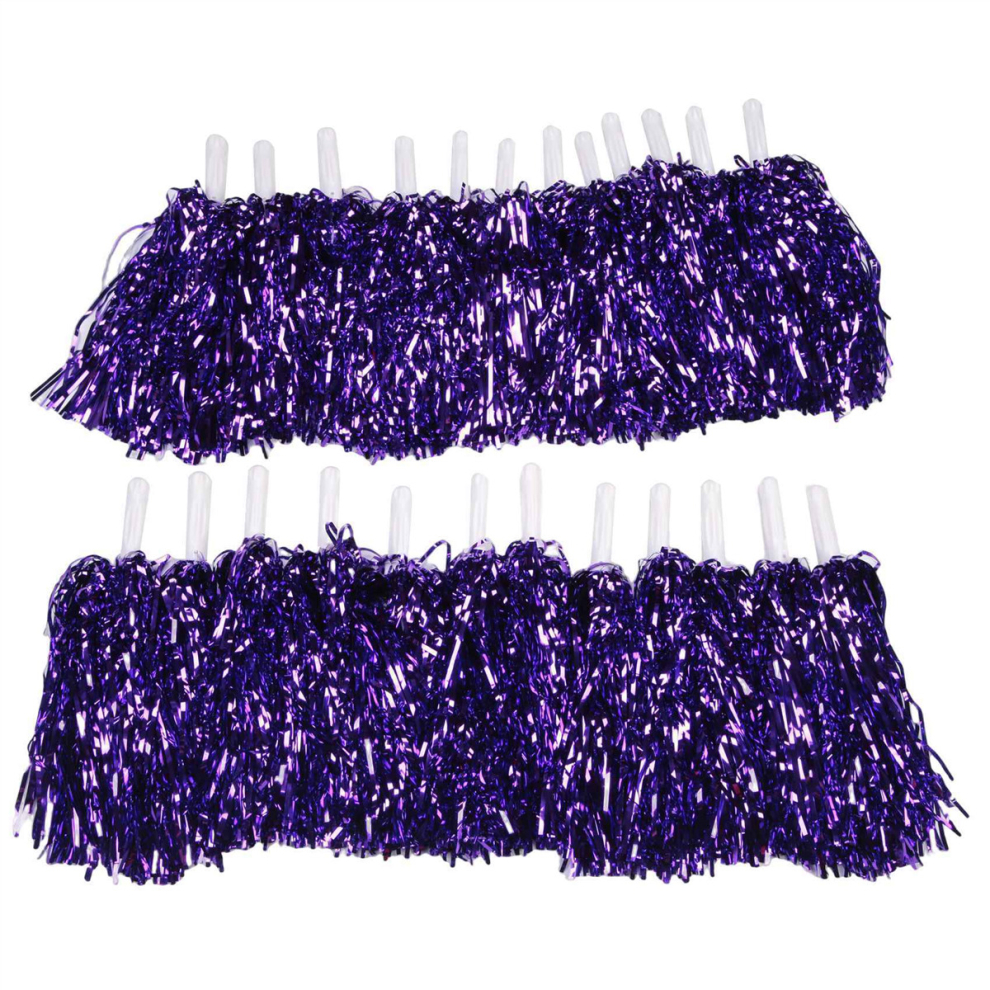 24Pcs Cheerleading Pom Poms Metallic Foil Cheer Pom Poms with Plastic Handle for Adults Kids Cheerleaders Party Purple