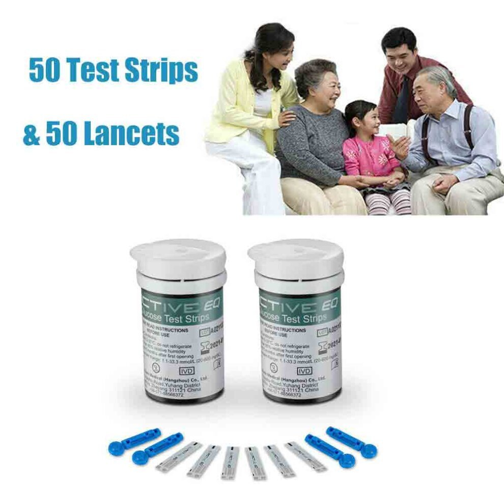 50x Exactive EQ Blood Glucose Test Strips Codefree Daily Use Lancets