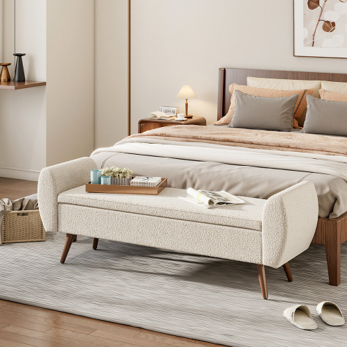 Living And Home Teddy Fur Upholstered Storage Bench 1
