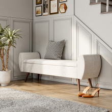 (Beige) Linen Upholstered Storage Bench