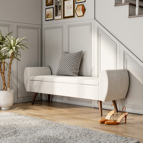 Living And Home (Beige) Linen Upholstered Storage Bench