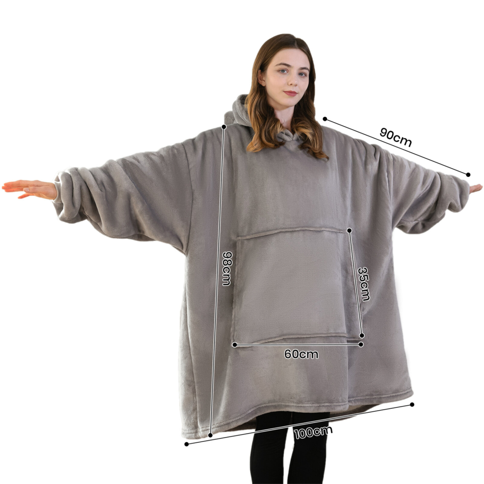 (100cm) Oversize Thermal Throw Blanket Hoodie Ultra Soft Sherpa Lining Cosy Blanket