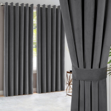 (Charcoal, 66"x72") Heavy Velvet Curtains Eyelet Ring