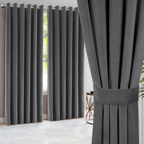 (Charcoal, 66"x72") Heavy Velvet Curtains Eyelet Ring