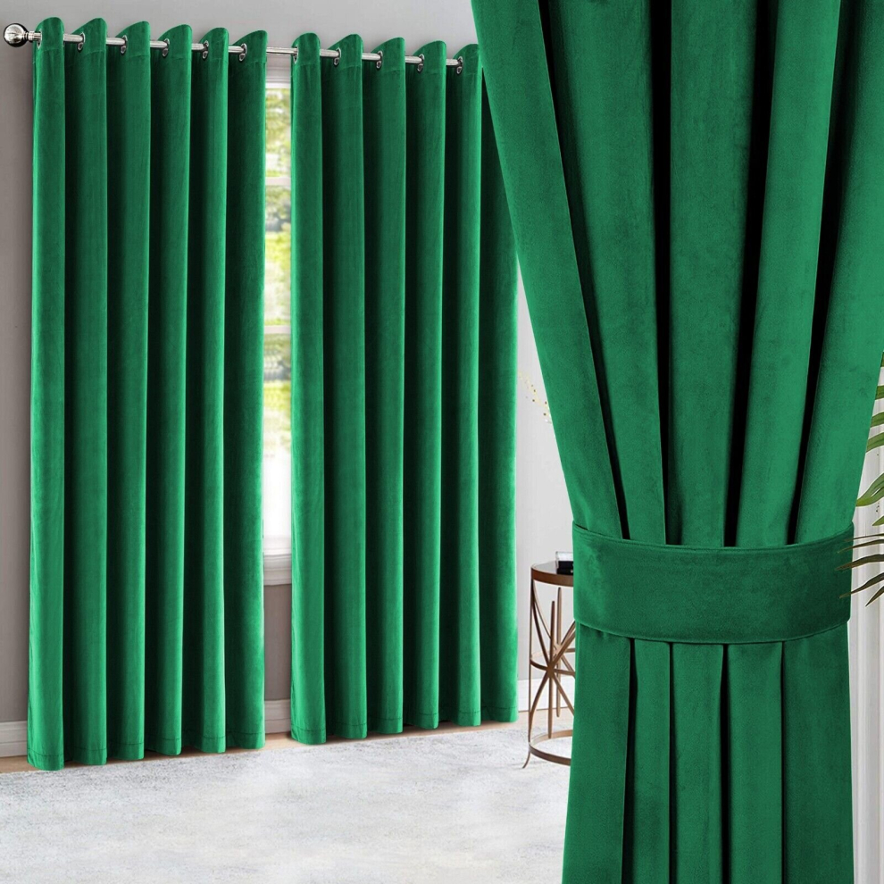 (Green, 66"x90") Heavy Velvet Curtains Eyelet Ring