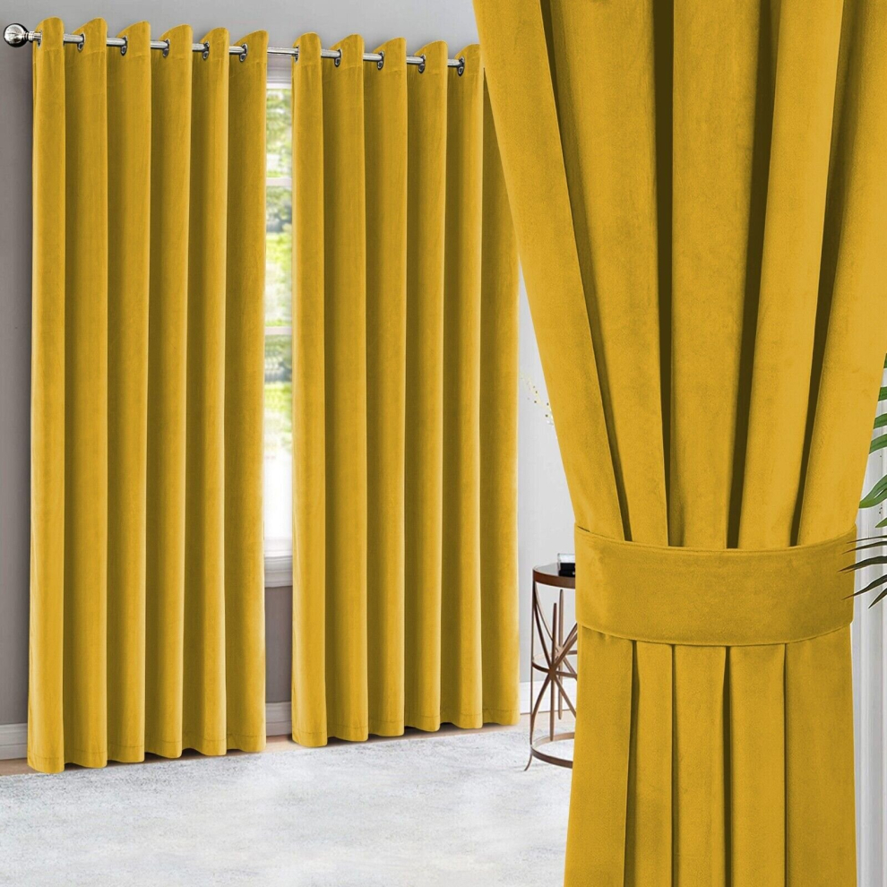 (Yellow , 66"x90") Heavy Velvet Curtains Eyelet Ring