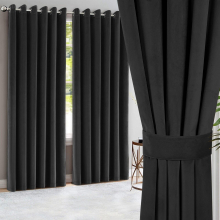 (Black, 66"x90") Heavy Velvet Curtains Eyelet Ring