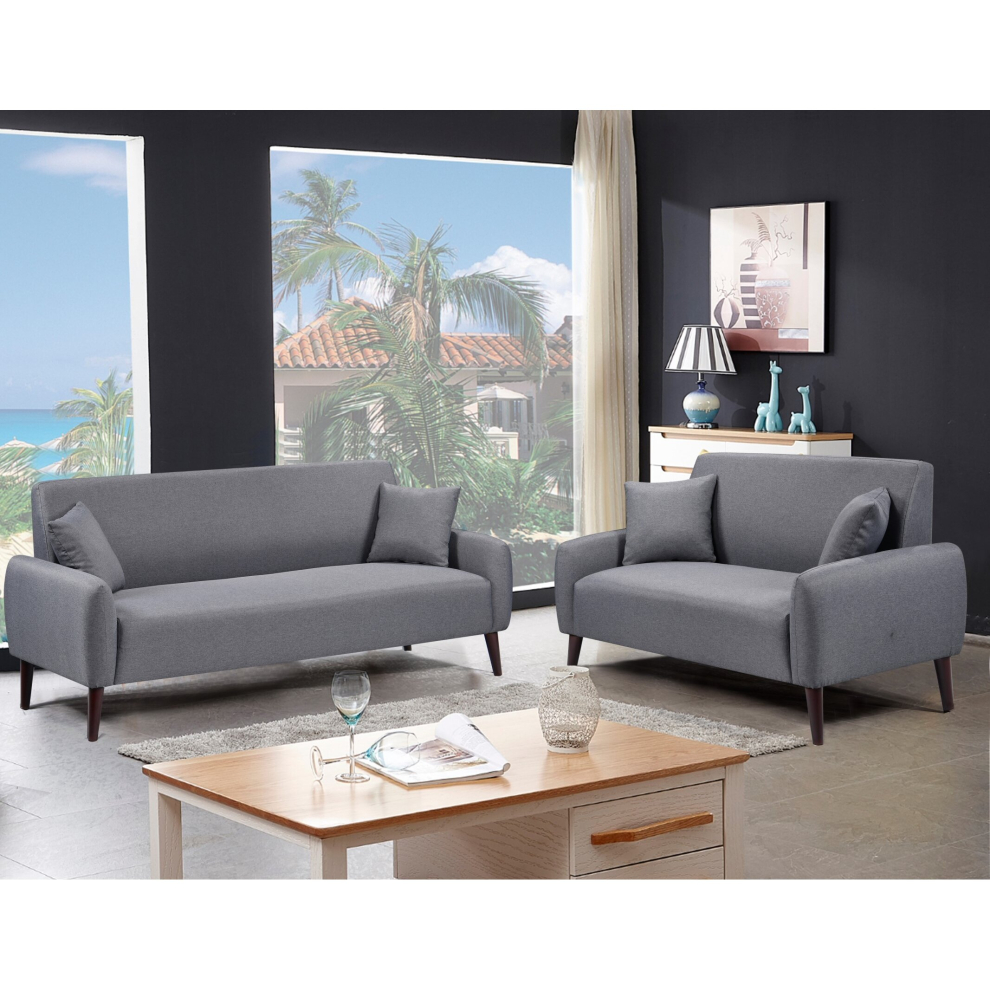 (3+2 Seater Sofa Set) Grey Linen Sofa Set 3 Seater Sofa 2 Seater Sofa And Chair