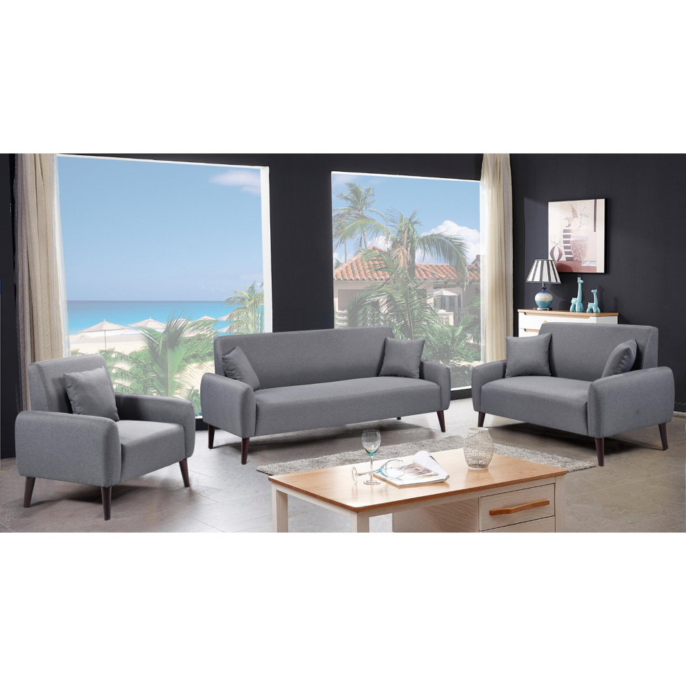 (3+2+1 Full Set) Grey Linen Sofa Set 3 Seater Sofa 2 Seater Sofa And Chair