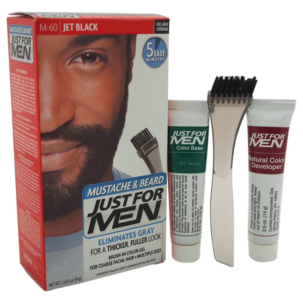 Brush-In Color Gel Mustache and Beard Jet Black - M-60 by Just For Men for Men - 1 Kit Mustache and Beard Color