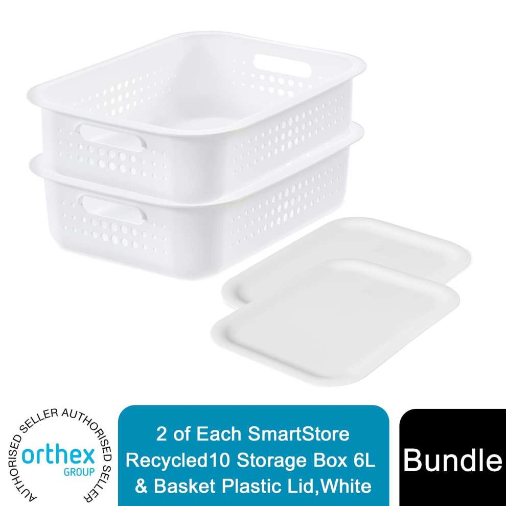 2 of Each SmartStore Recycle Storage Box 6L & Basket Plastic Lid,White