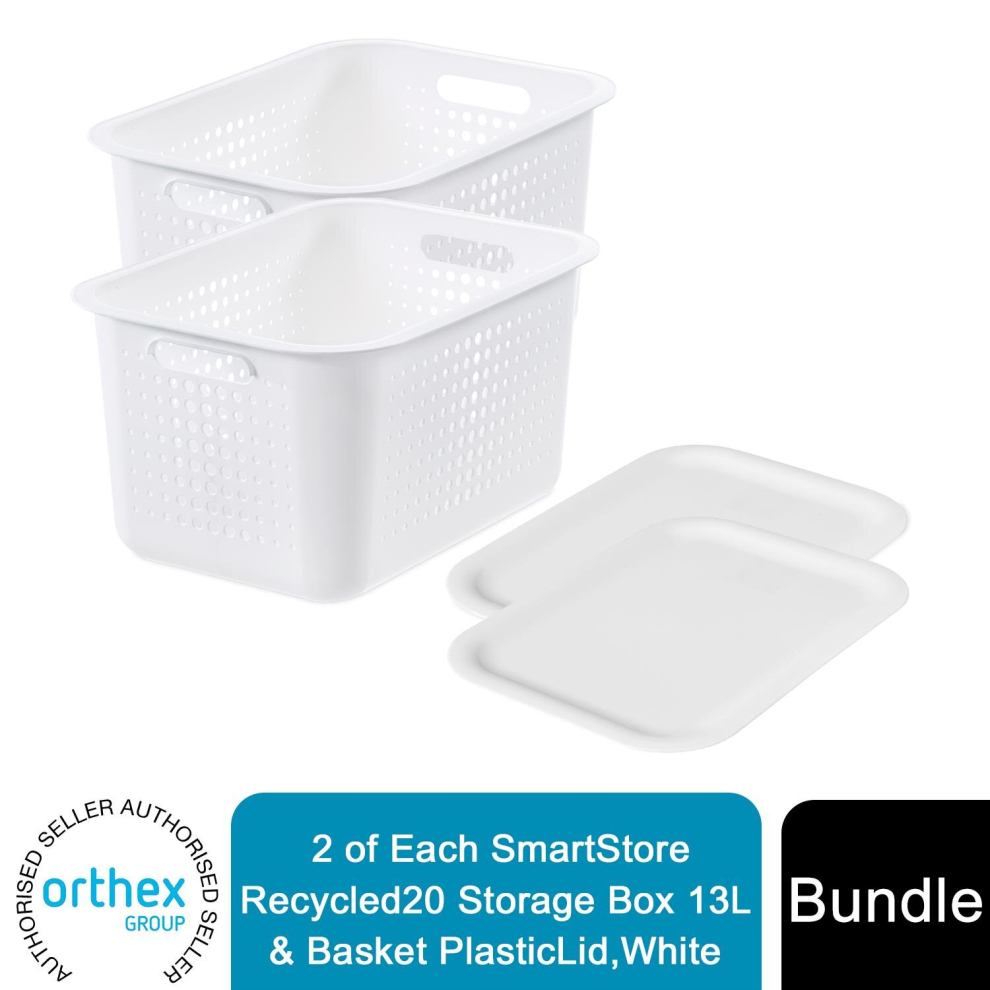 2 of Each SmartStore Recycle Storage Box 13L & Basket PlasticLid White