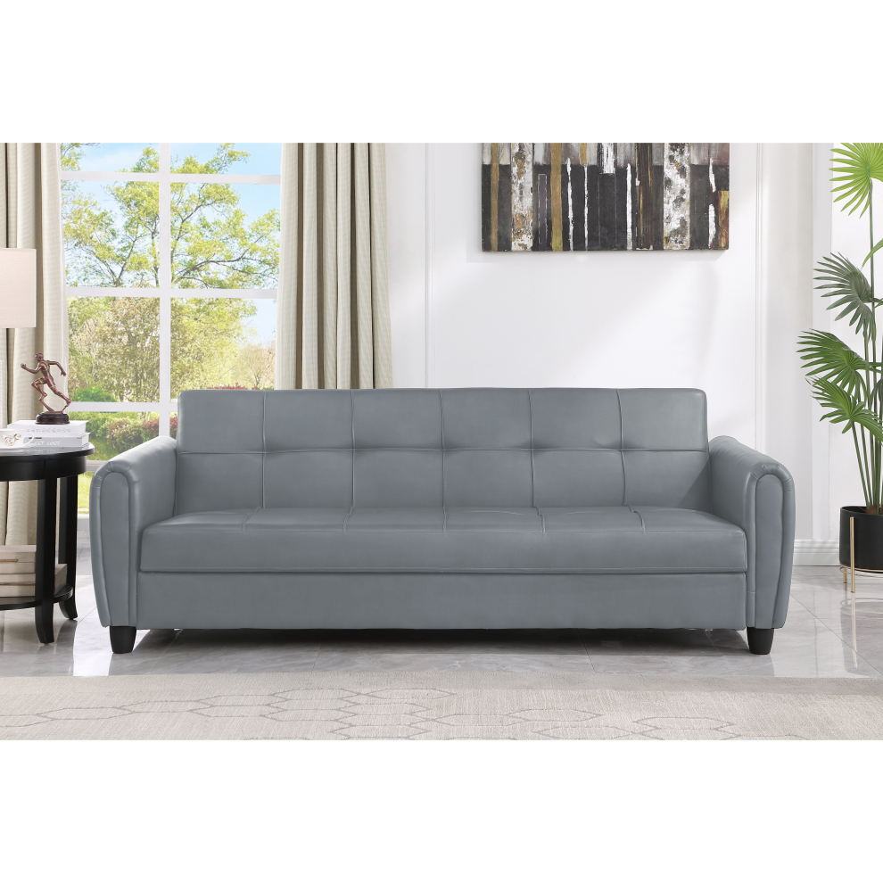 (Grey) Zinc 3STR PU Leather Sofa Bed with Hidden Storage