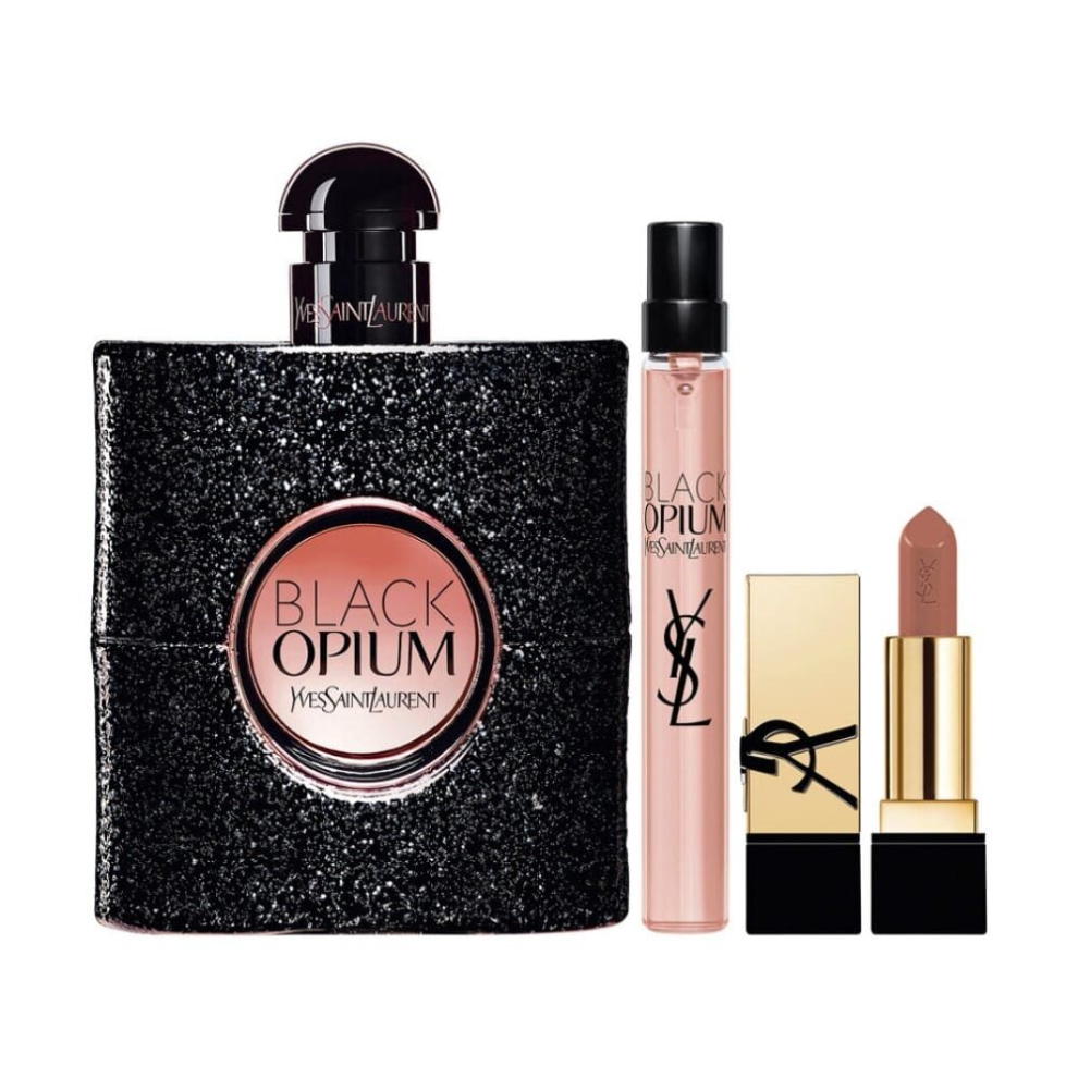 YSL Black Opium Gift Set 90ml EDP Spray, 10ml EDP & 1.3g Lipstick