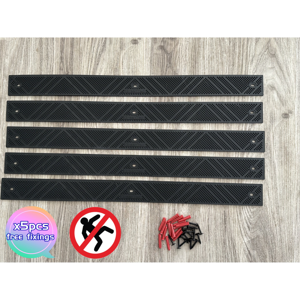 5 x Black Hard Wearing Polypropylene Anti Slip Strips with Fixings