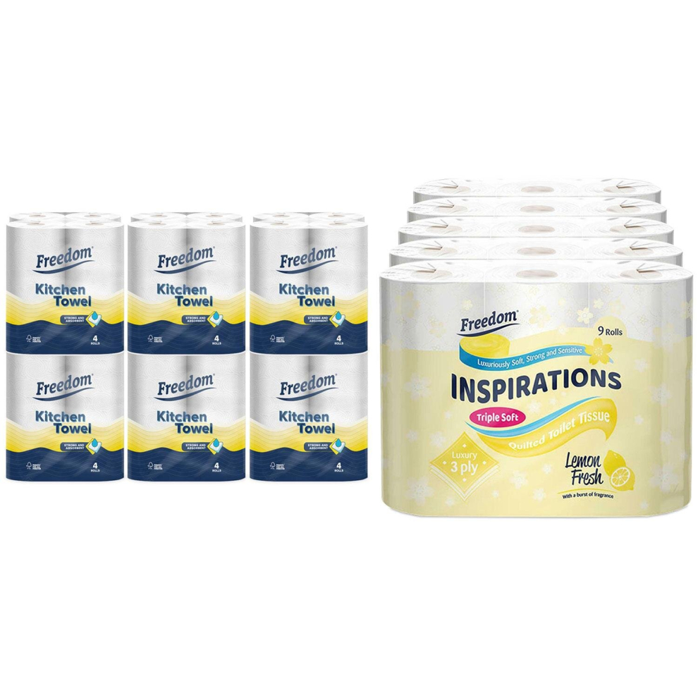 Freedom Lemon Toilet Paper 3Ply With 24X Rolls Of Kitchen Towels