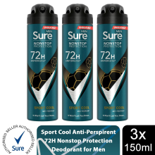 (Buy 3, Sport Cool) Sure Men 72H Anti-Perspirant Deodorant 150ml