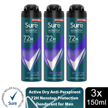 (Buy 3, Active Dry) Sure Men 72H Anti-Perspirant Deodorant 150ml