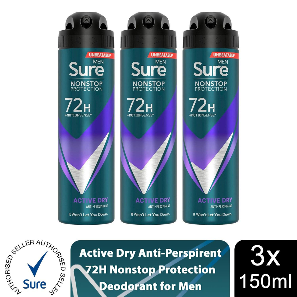 Sure (Buy 3, Active Dry) Men 72H Anti-Perspirant Deodorant 150Ml - Image 3