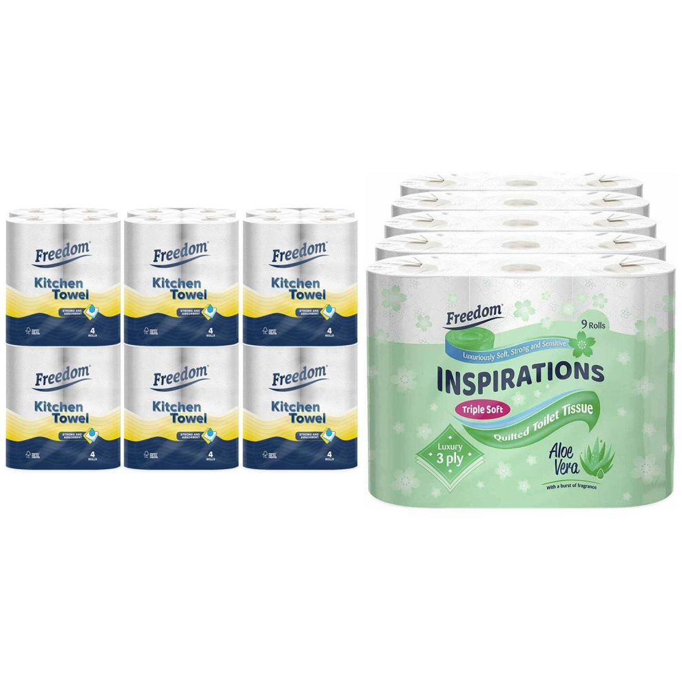 Freedom Aloe Vera Toilet Paper 3 Ply With 24X Rolls Of Kitchen Towels