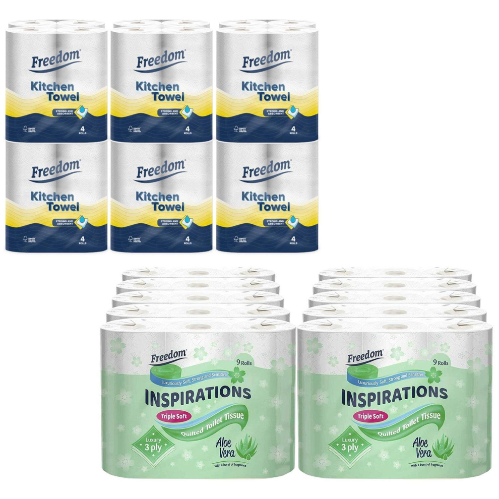 Freedom Aloe Vera Toilet Paper 3 Ply With 24X Rolls Of Kitchen Towels