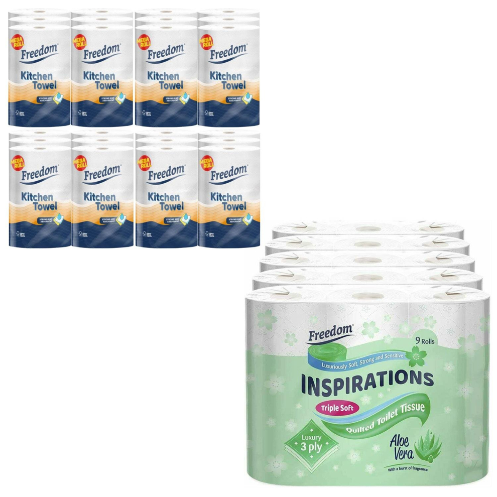 Freedom Aloe Vera 3 Ply Toilet Roll With 4X Luxury Kitchen Towel Roll