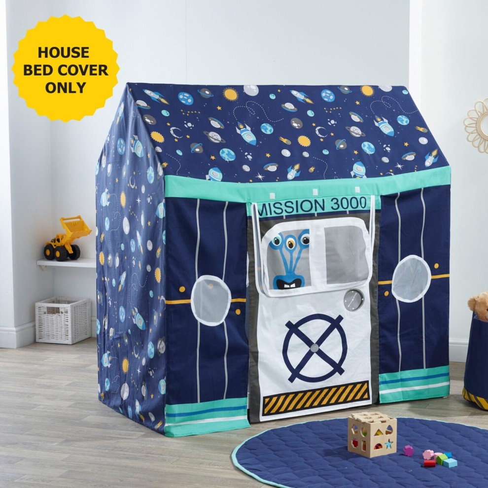 Toddler  House Bed Tent Cover Space Mission Blue themed colourful