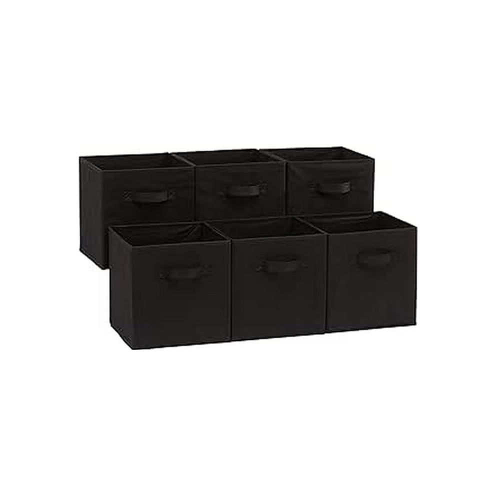 Amazon Basics Collapsible Fabric Storage Cube/Organiser with Handles, Pack of 6, Solid Black, 26.6 x 26.6 x 27.9 cm