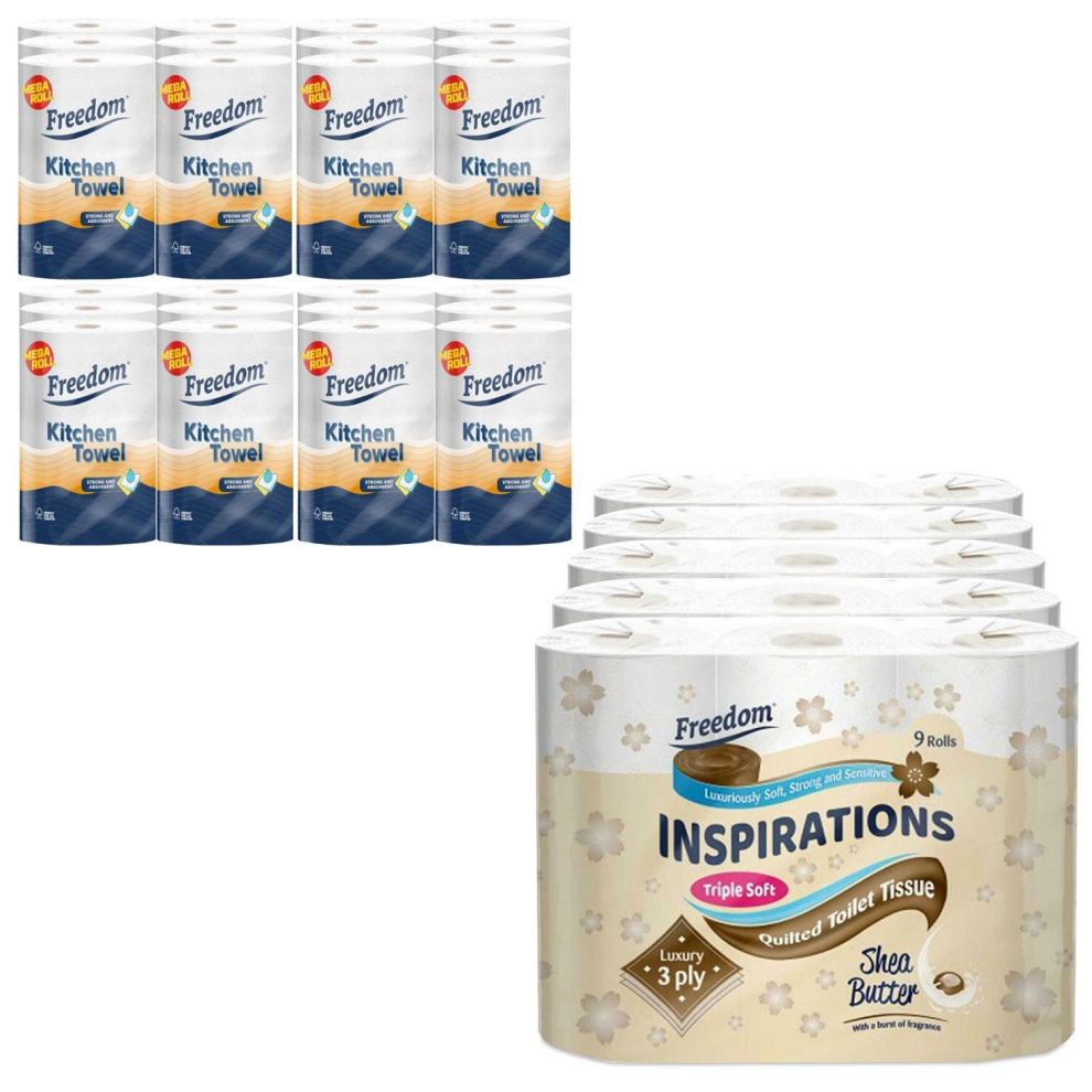 Freedom Shea Butter Toilet Paper 3Ply With 4XLuxury Kitchen Towel Roll