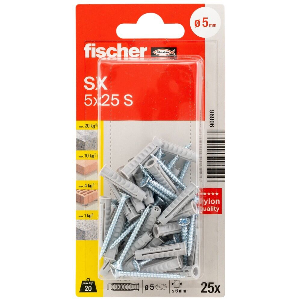 Fischer Expansion plug SX 5 x 25 S with screw 90898 25 pack