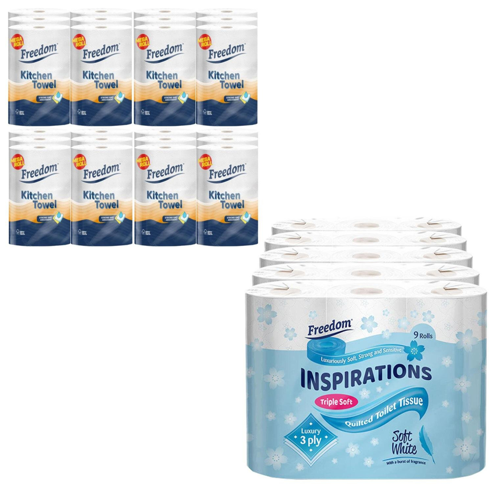 Freedom Soft Toilet Roll 3 Ply With 4X Luxury Kitchen Towel Roll White