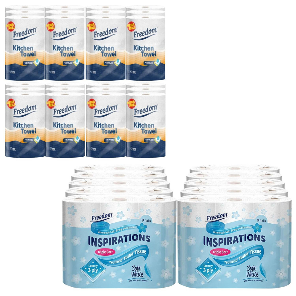Freedom Toilet Paper 3 Ply With 4X Luxury Kitchen Towel Roll White