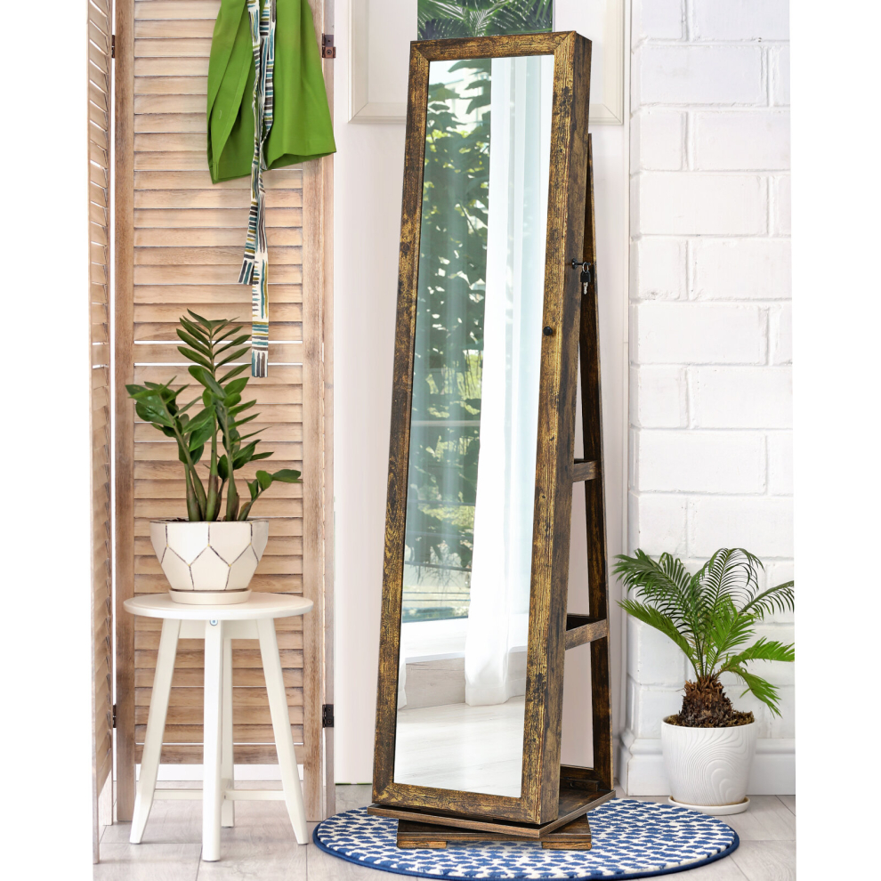 360 Rotating Mirrored Jewelry Cabinet Free Standing Jewelry Armoire