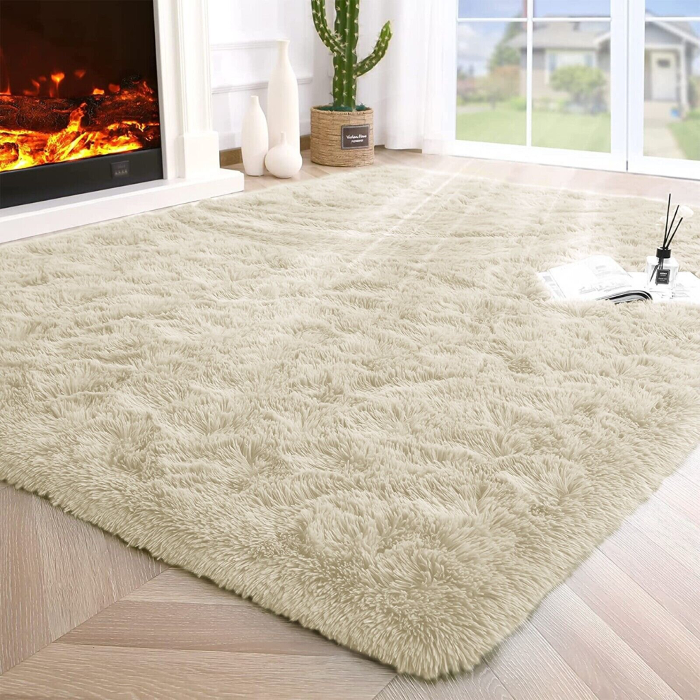 (Cream, 120 x 170 cm) Non-Slip Shaggy Rugs Living Room Runner Carpet Mat