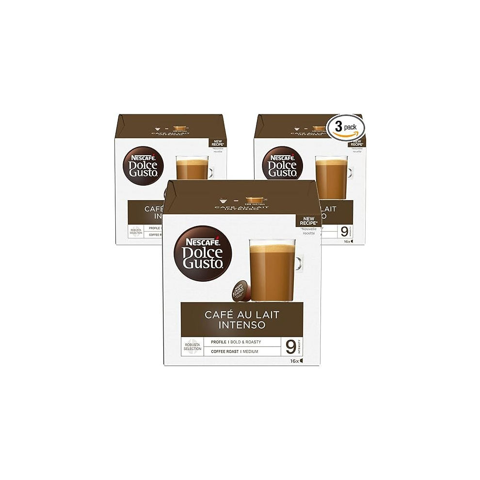 Nescafe Nescaf? Dolce Gusto Caf? Au Lait Intenso Coffee Pods, 16 Capsules (48 Servings, Pack Of 3, Total 48 Capsules)