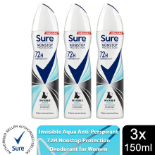 (Buy 3, Invisible Aqua) Sure Women 72H Anti-Sweat Anti-Perspirant, 150ml