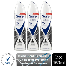 (Buy 3, Black & White) Sure Women 72H Anti-Sweat Anti-Perspirant, 150ml