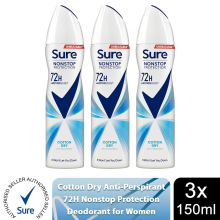 (Buy 3, Cotton Dry) Sure Women 72H Anti-Sweat Anti-Perspirant, 150ml