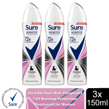(Buy 3, Invisible Pure) Sure Women 72H Anti-Sweat Anti-Perspirant, 150ml