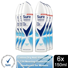 (Buy 6, Cotton Dry) Sure Women 72H Anti-Sweat Anti-Perspirant, 150ml